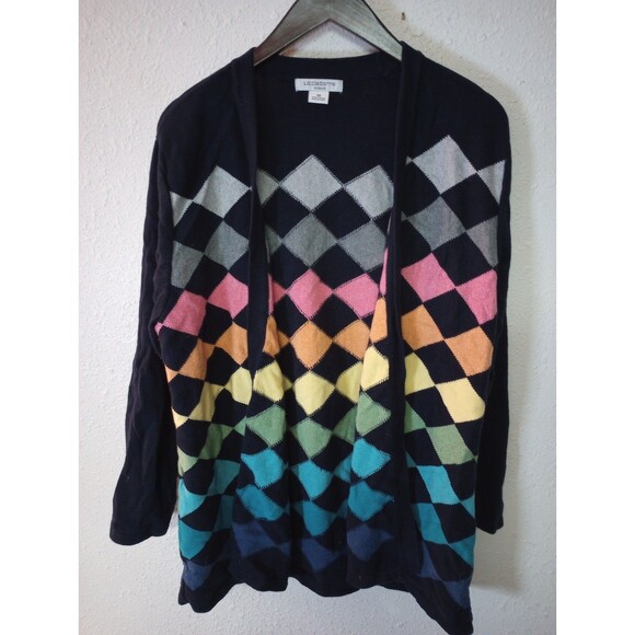 Vintage Y2K Liz Claiborne Argyle Cardigan Sweater Rainbow Colors Excellent 2XL - Picture 1 of 5